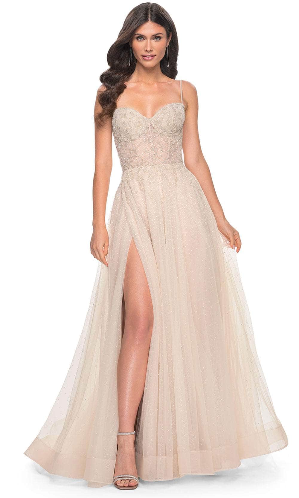 La Femme 32271 - Sparkly A-Line Dress for Prom Prom Dresses 14 / Champagne