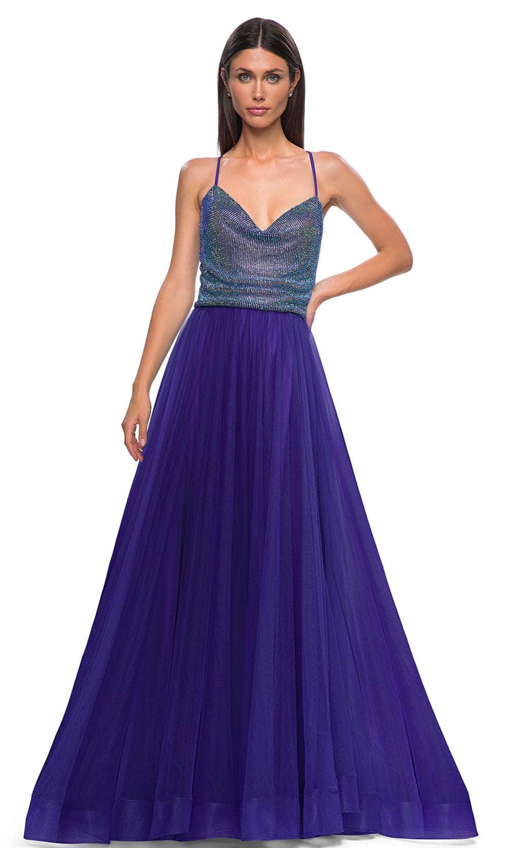 La Femme 32838 - Cowl Neck Iridescent Beaded Prom Gown