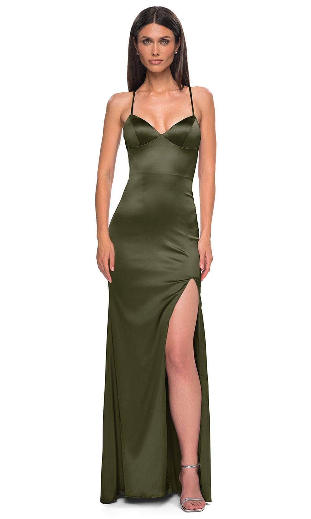 La Femme 33010 - V-Neck Fitted Satin Prom Gown Special Occasion Dress