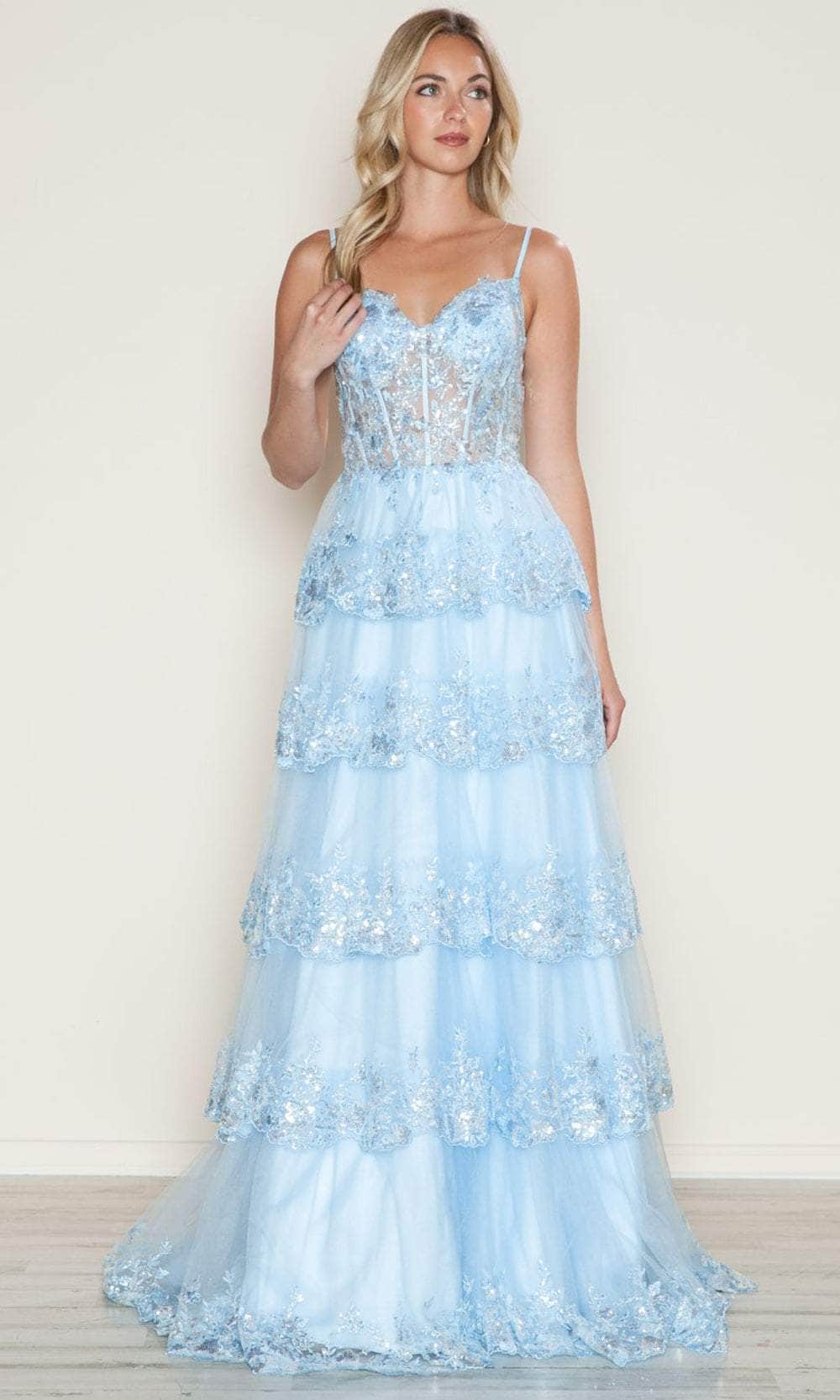 Poly USA 9548 - Sequin Mesh Lace Sweetheart Neckline Prom Gown Evening Dresses XS / Blue