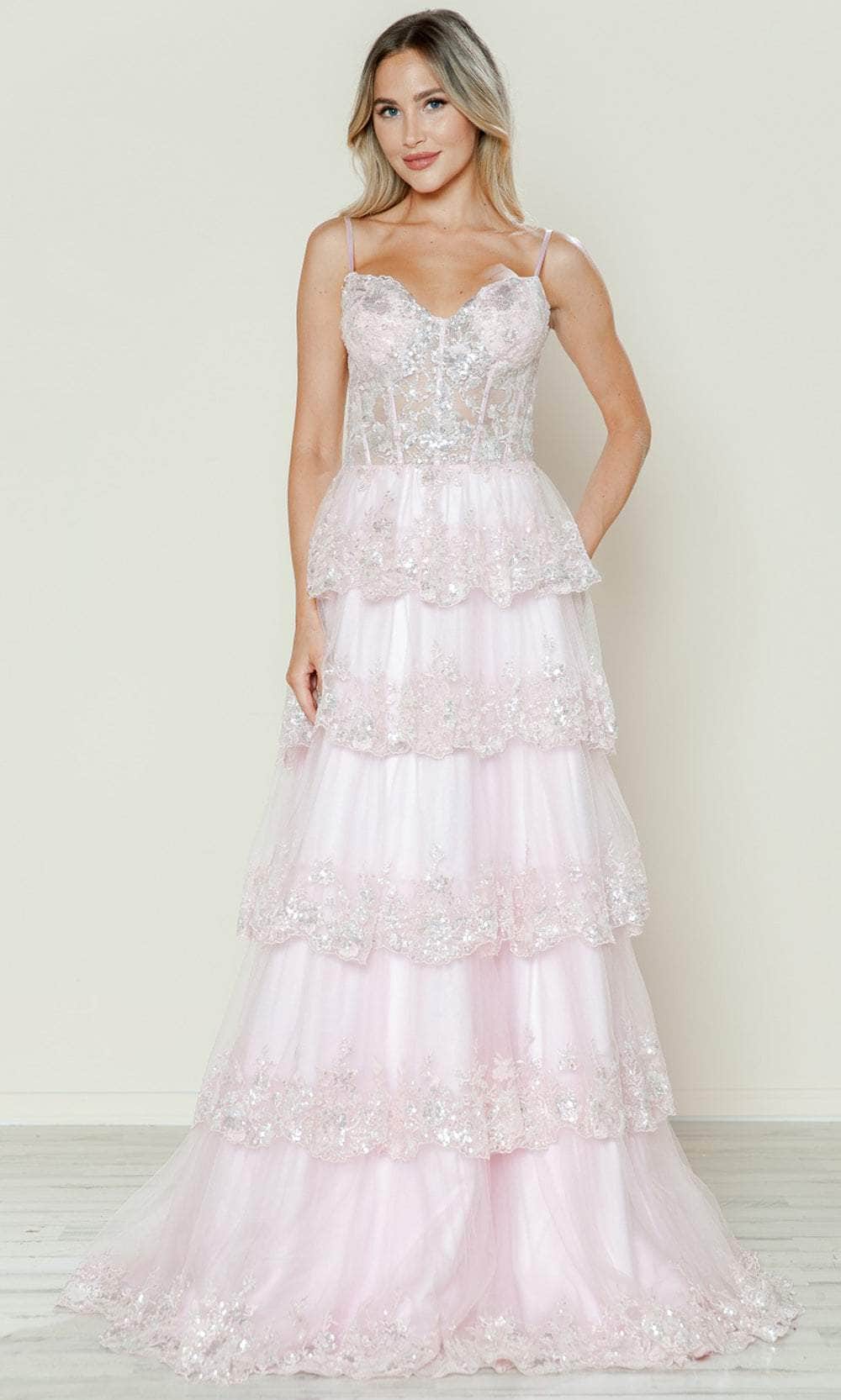 Poly USA 9548 - Sequin Mesh Lace Sweetheart Neckline Prom Gown Evening Dresses XS / Blush
