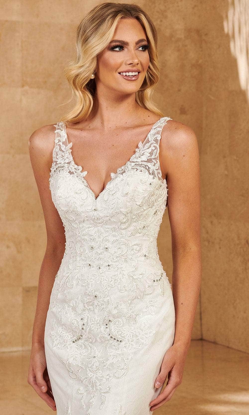 Rachel Allan MB4129 - Lace Appliqued V-Neck Trumpet Gown