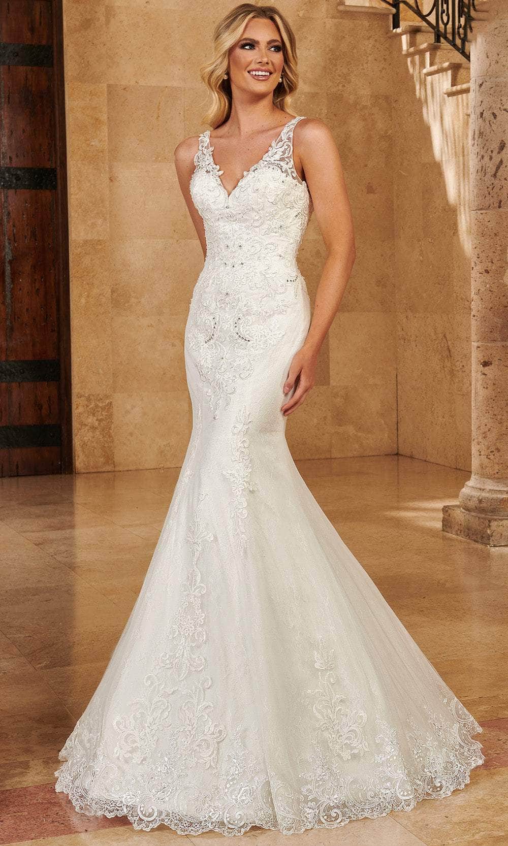 Rachel Allan MB4129 - Lace Appliqued V-Neck Trumpet Gown