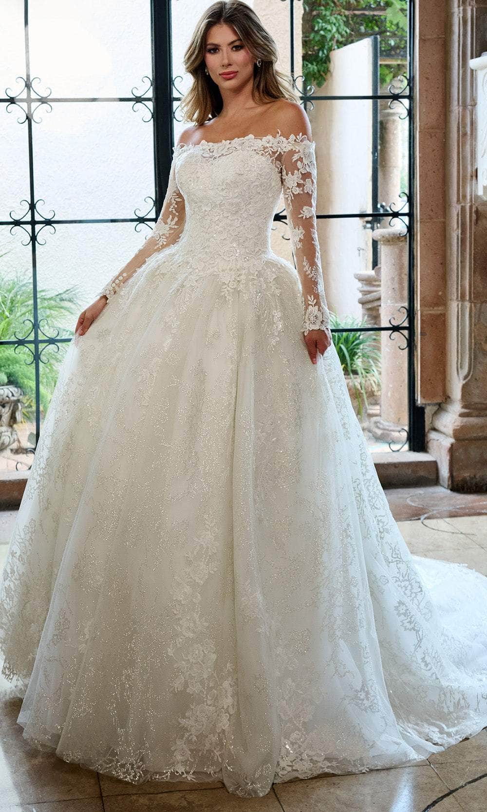 Rachel Allan RB3224 - Off Shoulder Floral Lace Wedding Ballgown