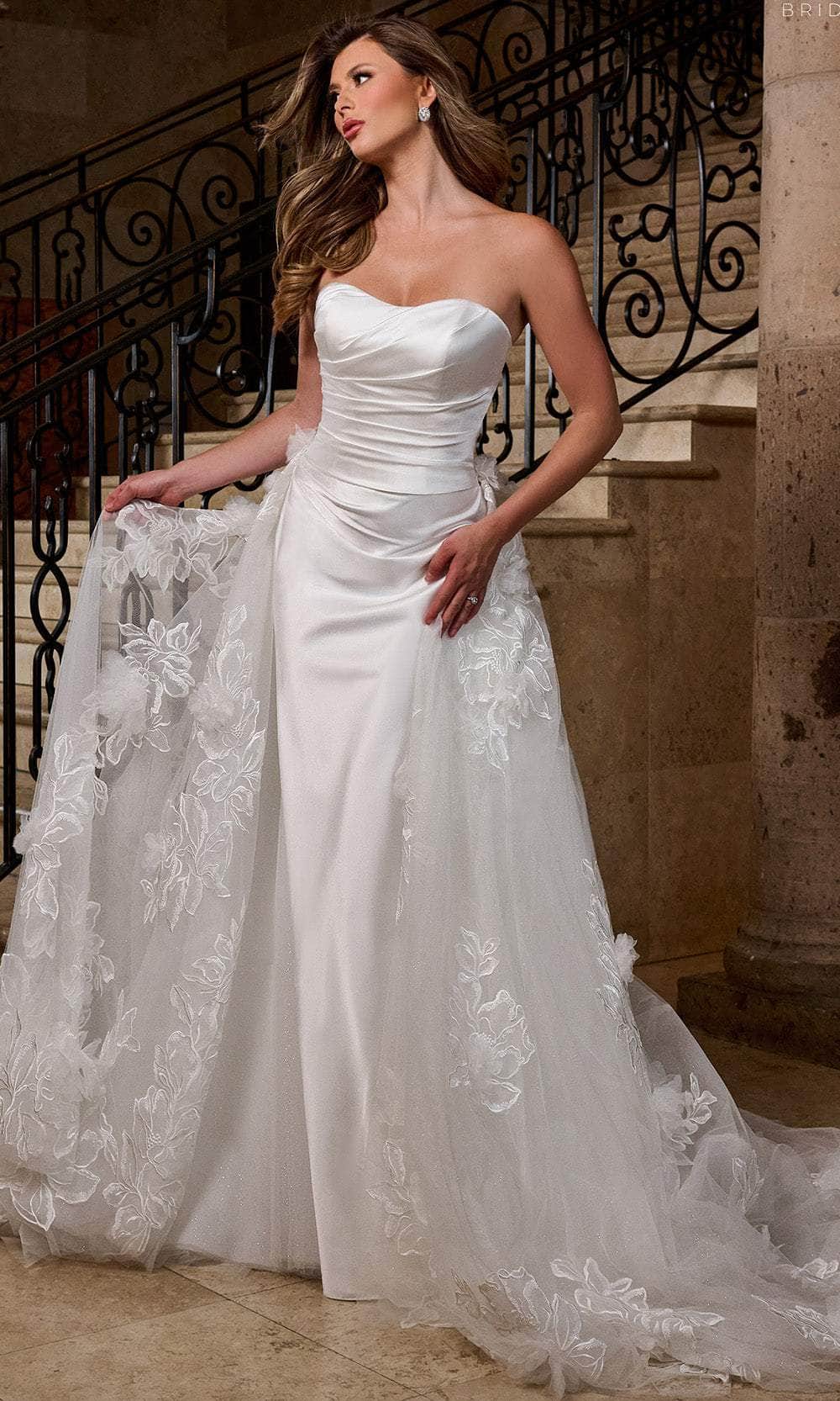 Rachel Allan RB5081 - Strapless Satin Wedding Gown with Overskirt
