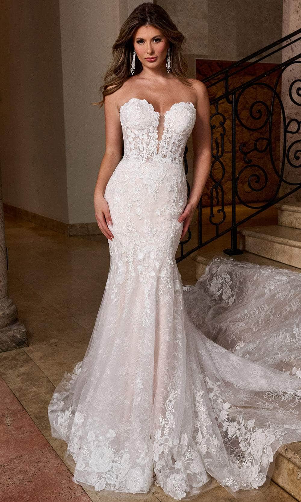Rachel Allan RB5088 - Sheer Bodice Bridal Gown with Floral Applique
