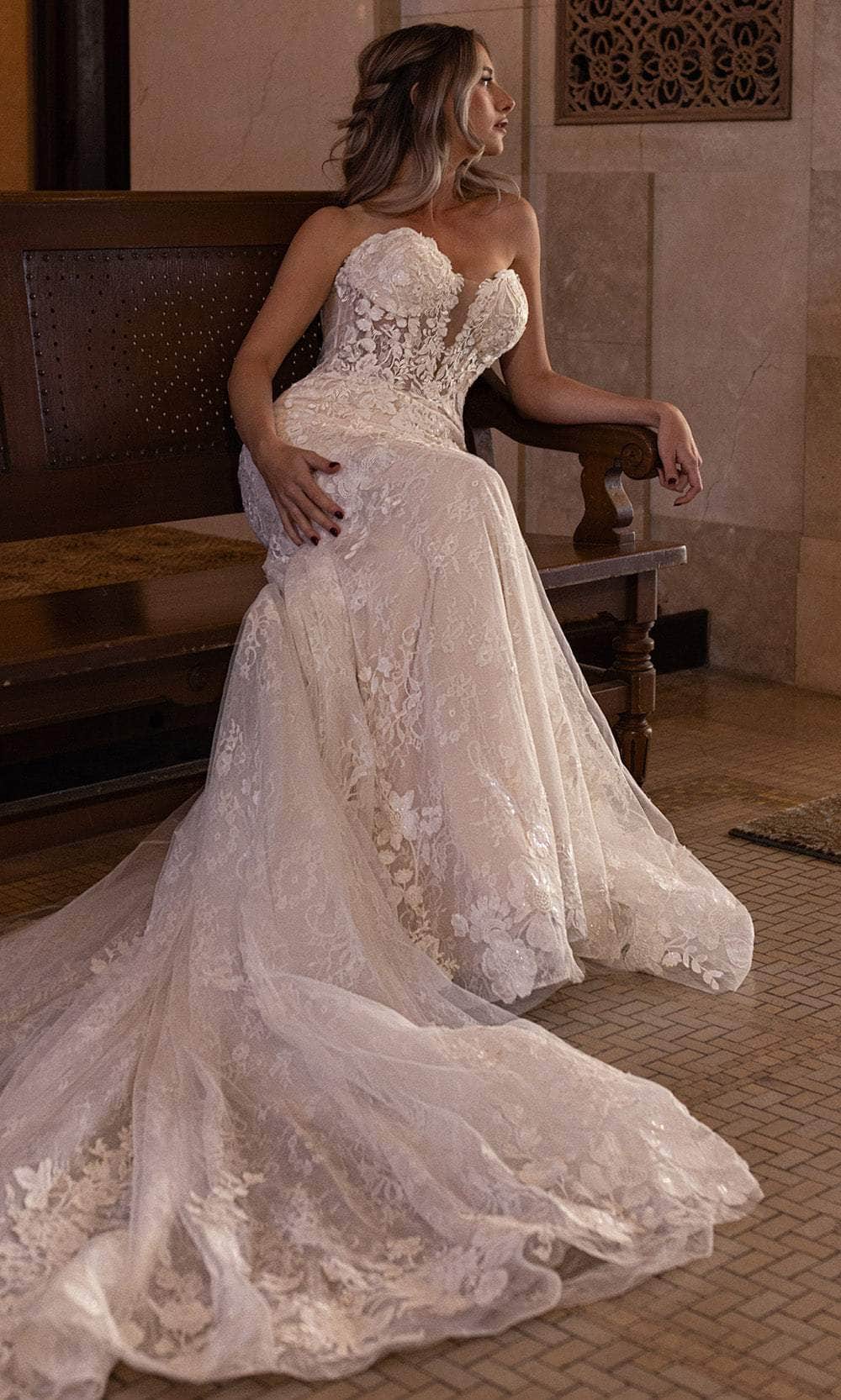 Rachel Allan RB5088 - Sheer Bodice Bridal Gown with Floral Applique