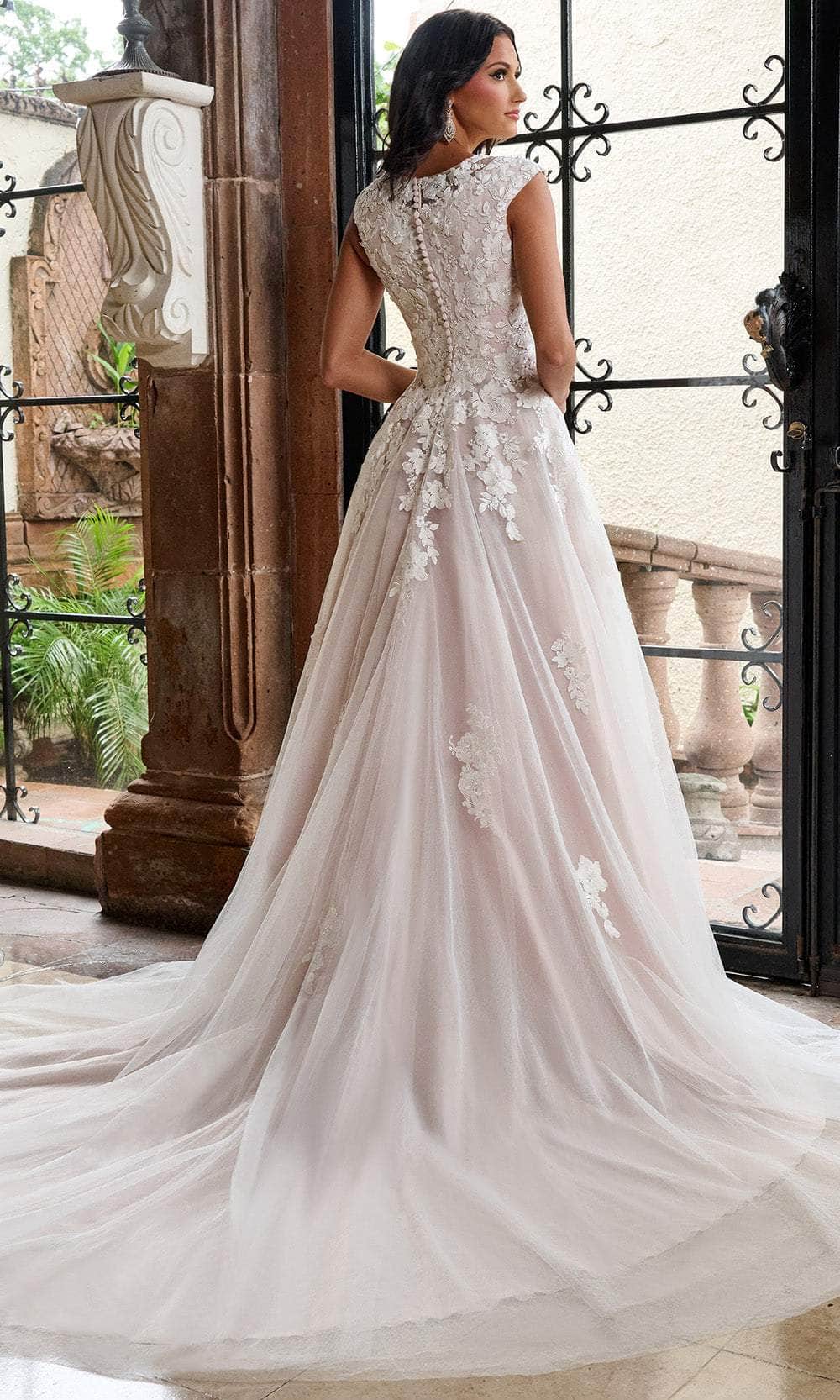 Rachel Allan RB7002 - Floral Lace Cap Sleeve Ballgown