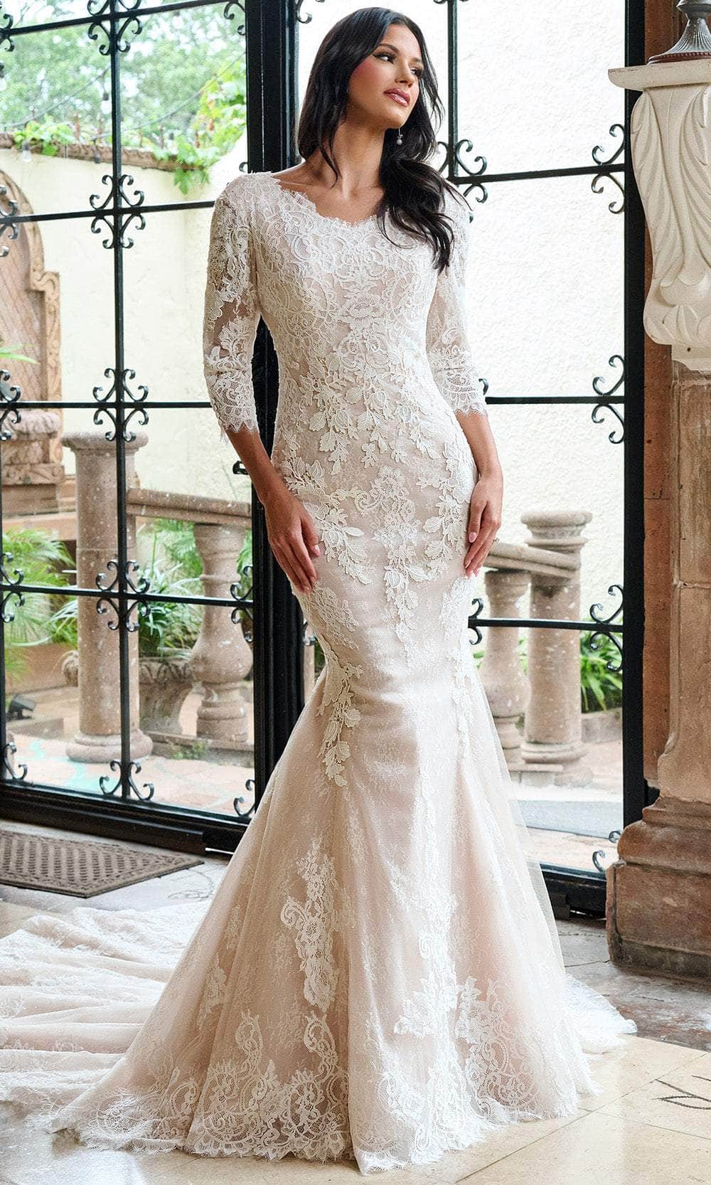 Rachel Allan RB7003 - Embroidered Lace Mermaid Wedding Gown